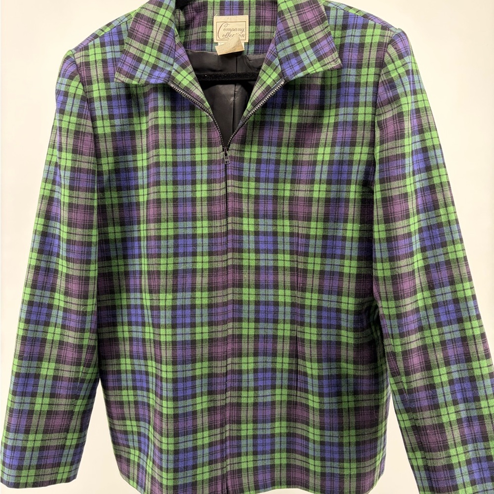 NY Collection Green & Purple Plaid Kids Jacket
